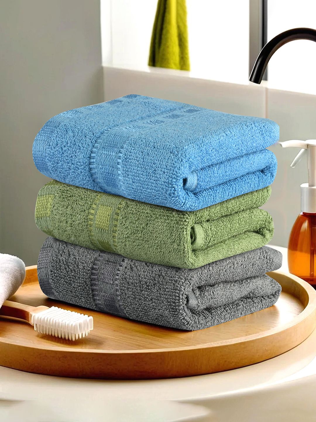 

Kuber Industries Grey & Green 3 Pieces GSM 225 Face Towels