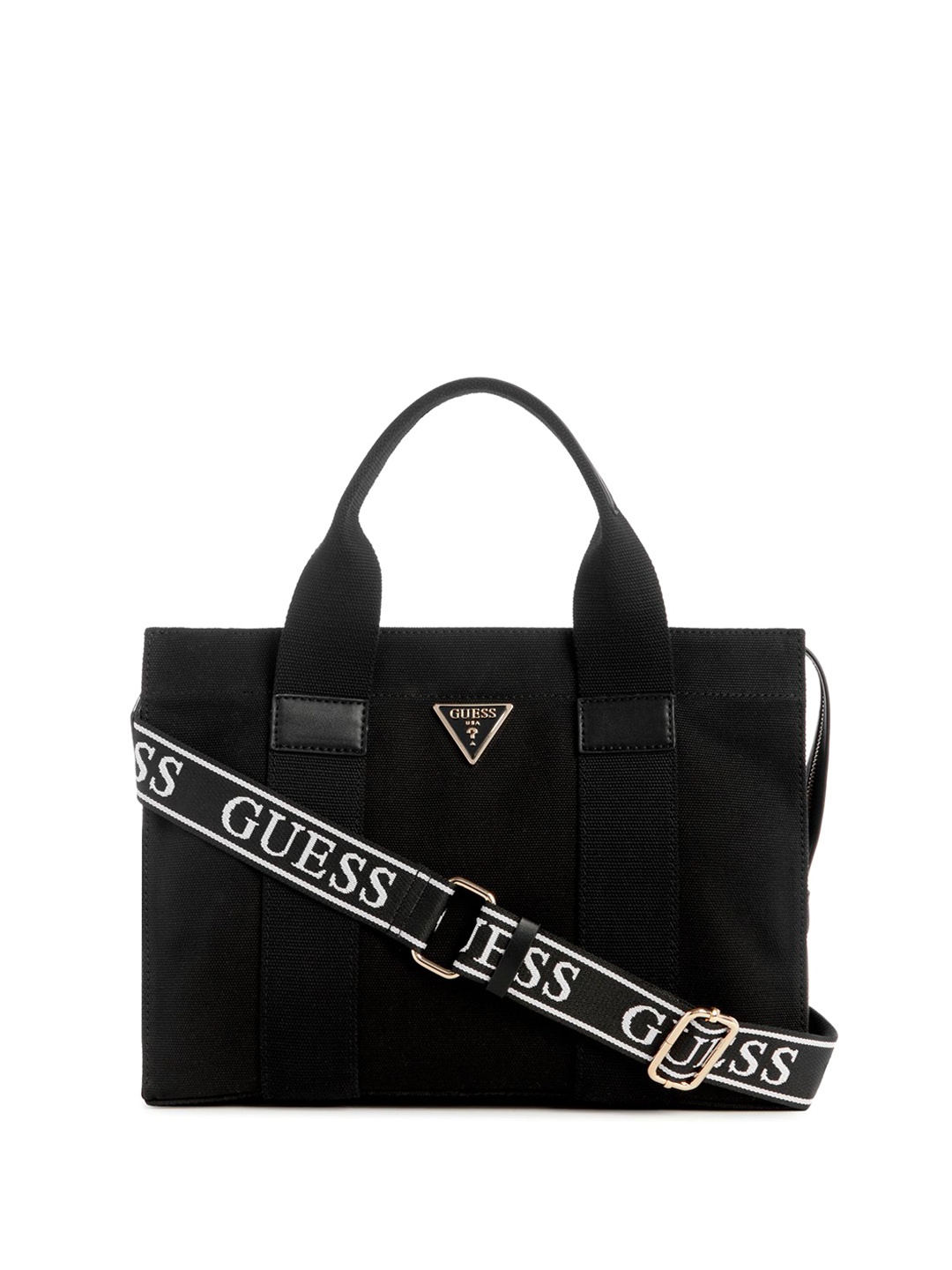 

GUESS Solid Textured Pure Cotton Handheld Bag, Black