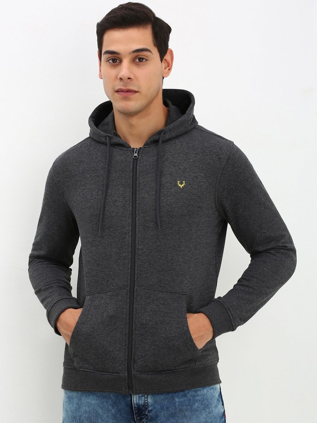 

Allen Solly Men Solid Hooded Sweatshirt, Grey