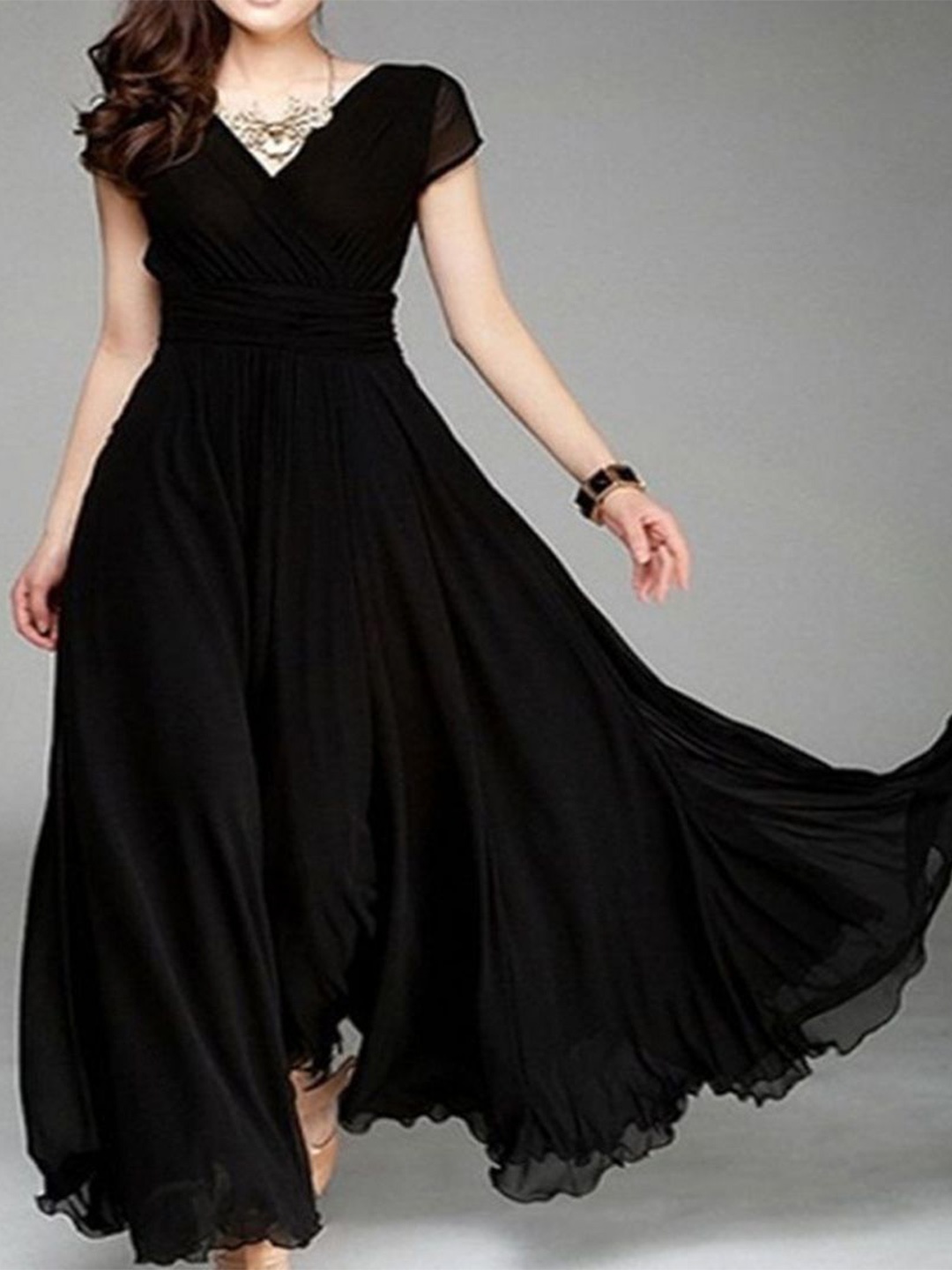 

StyleCast Short Sleeves Fit and Flare Maxi Dress, Black