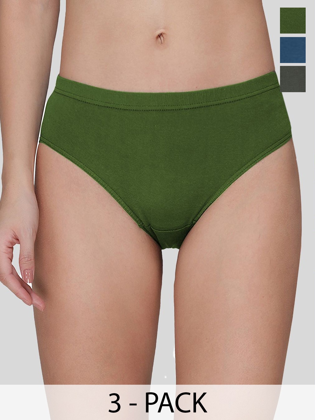

AMUL COMFY Pack Of 3 Pure Cotton Hipster Briefs AC-PLPANIE-EG-OL-STE-XL-3PC, Green