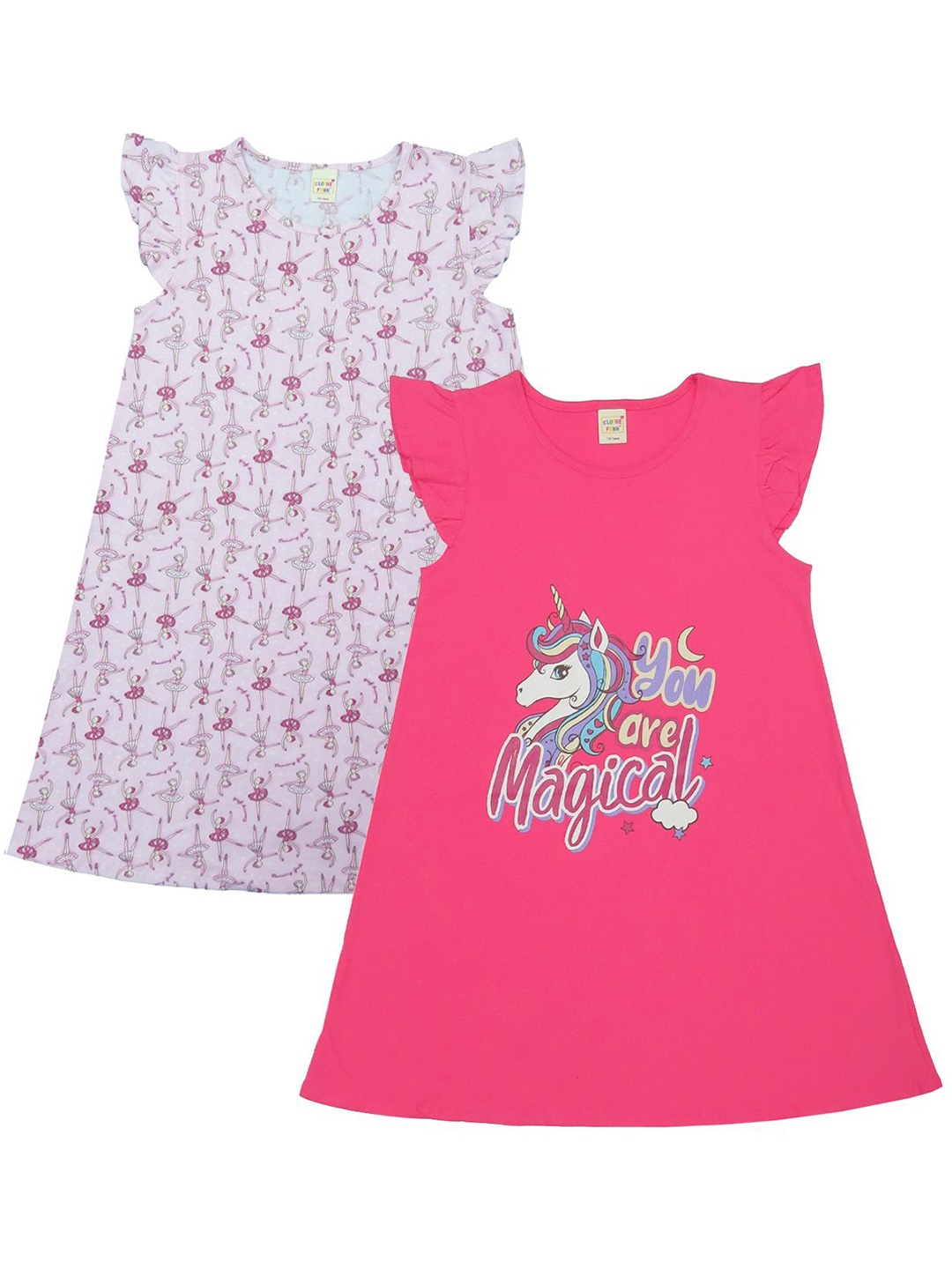 

Clothe Funn Girls Printed Maxi Nightdress, Pink