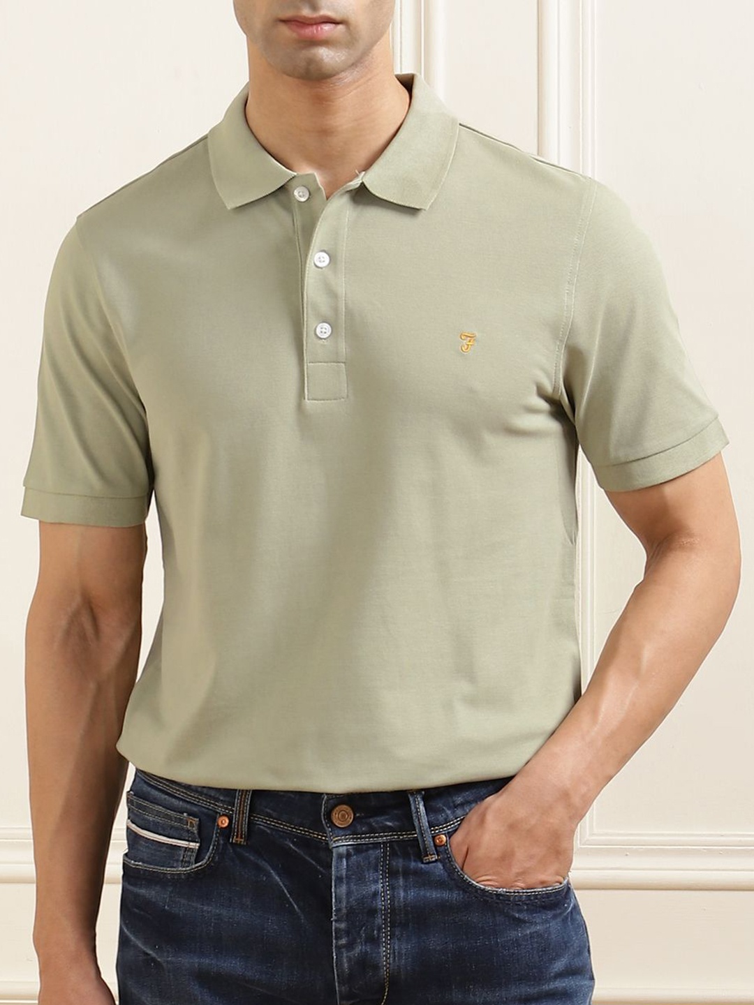 

Farah Men Solid Polo Collar Cotton T-shirt, Na