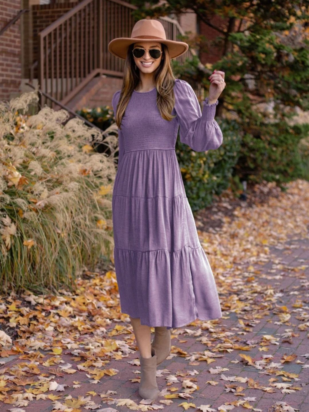 

StyleCast Cuffed Sleeves Fit and Flare Midi Dress, Purple