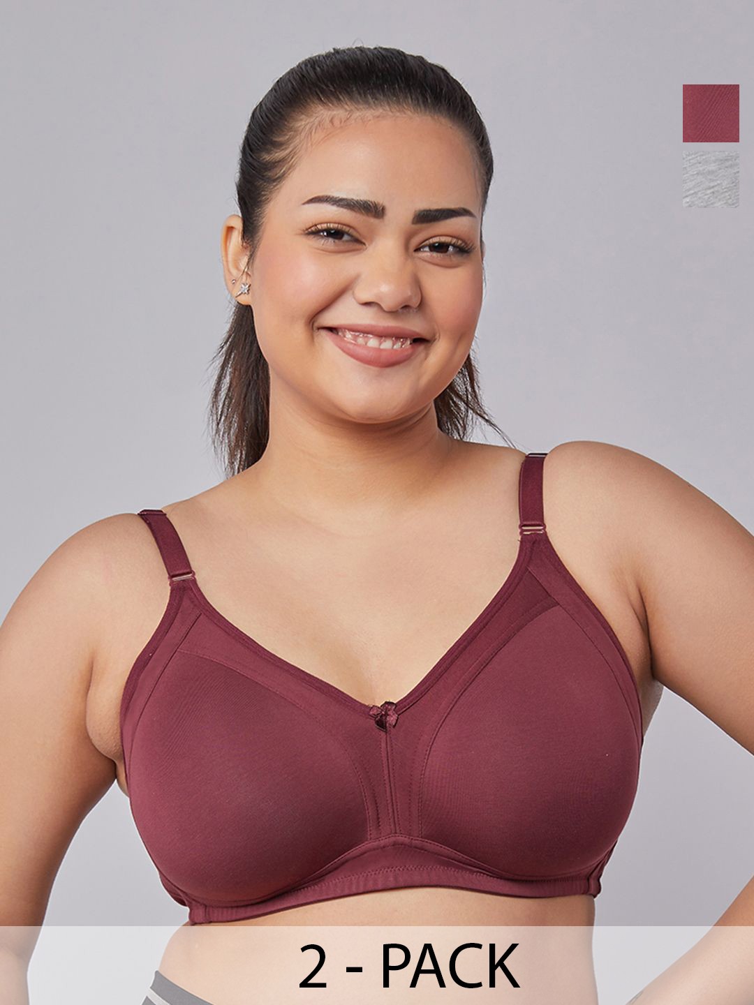

MAASHIE Pack of 2 Full Coverage Padded Bra GRY-WNE, Grey
