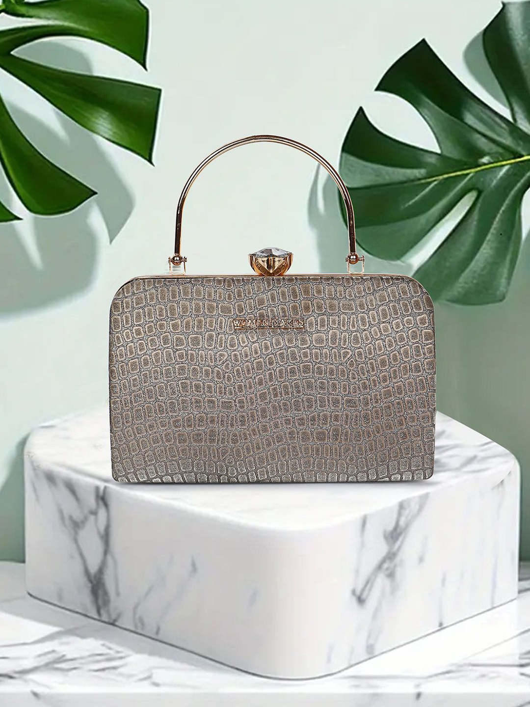 

WOMEN MARKS Textured Box Clutch, Grey