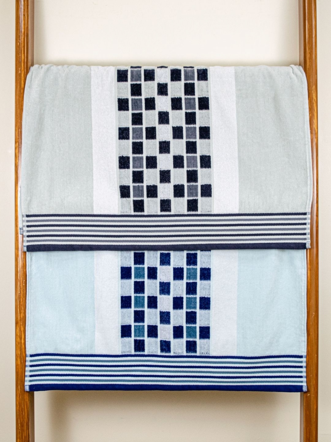 

RANGOLI Green & Blue 2 Piece Checked Printed Pure Cotton Towel Set 450 GSM
