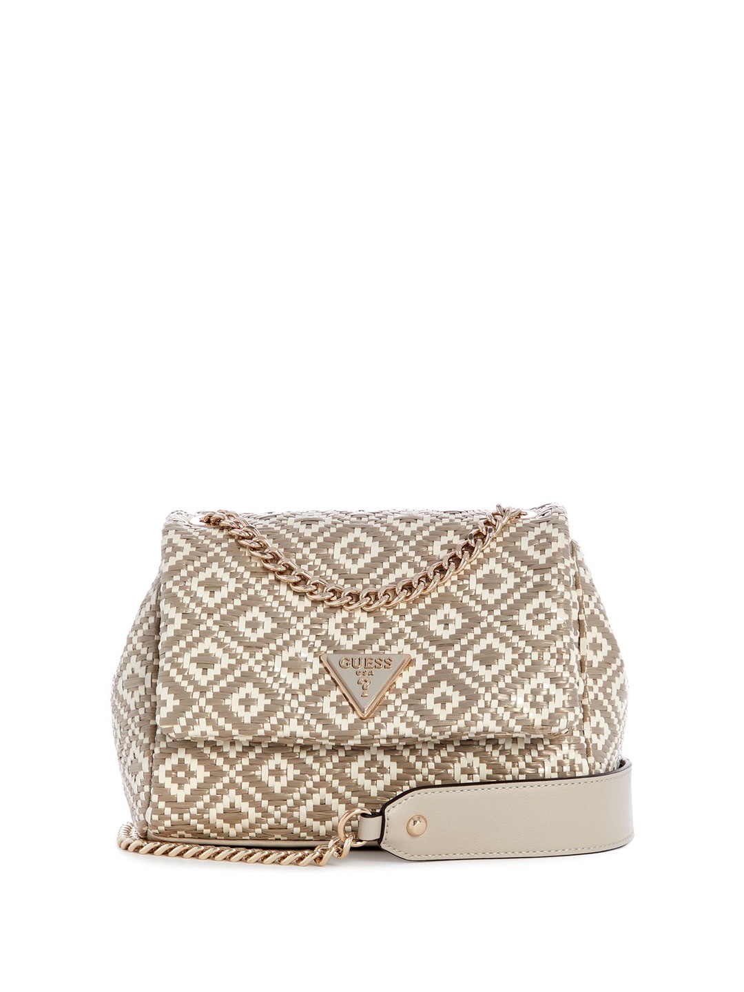 

GUESS Geometric Embellished Swagger Sling Bag with Quilted, Taupe