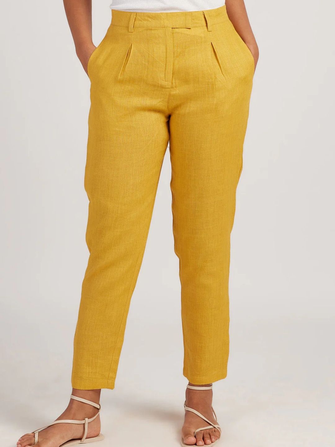 

Creatures of Habit Women Linen Pleated Trousers, Mustard