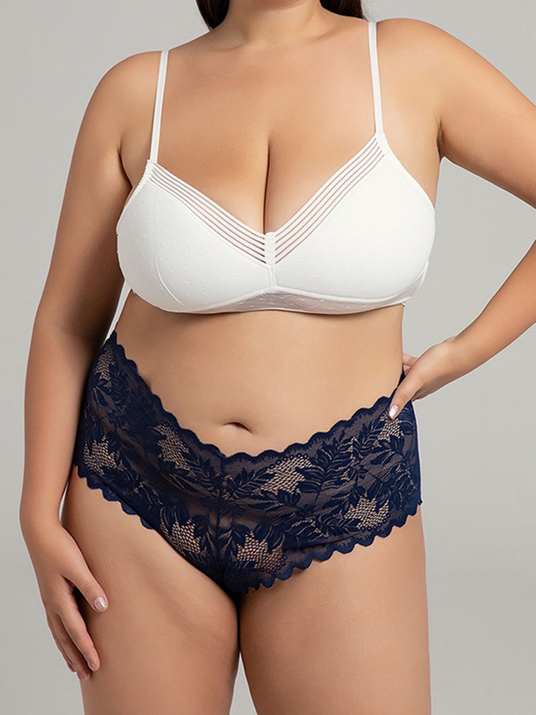 

LULU & SKY Women Polyamide Lace Hipster Brief CP11-NAVY BLUE