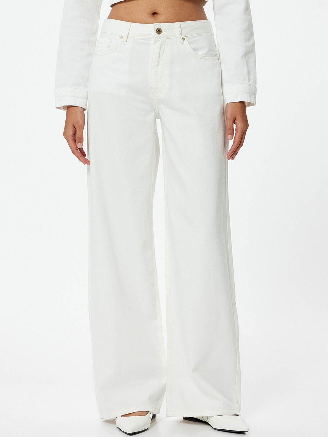 

Koton Women Wide Leg Fit Mid-Rise Cotton Jeans, White