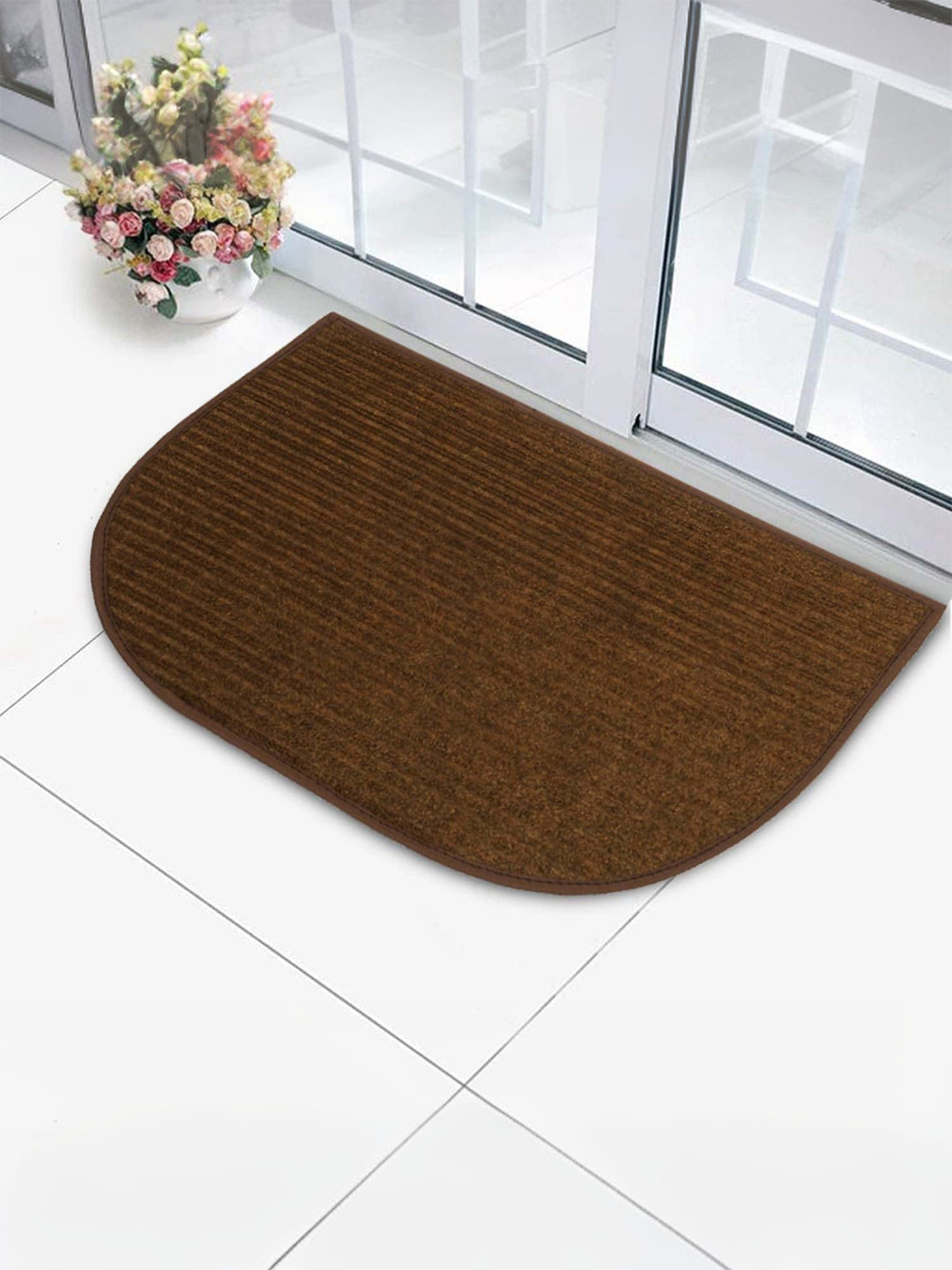 

Kuber Industries Brown Textured D-Shape Microfiber Anti Slip Door Mat