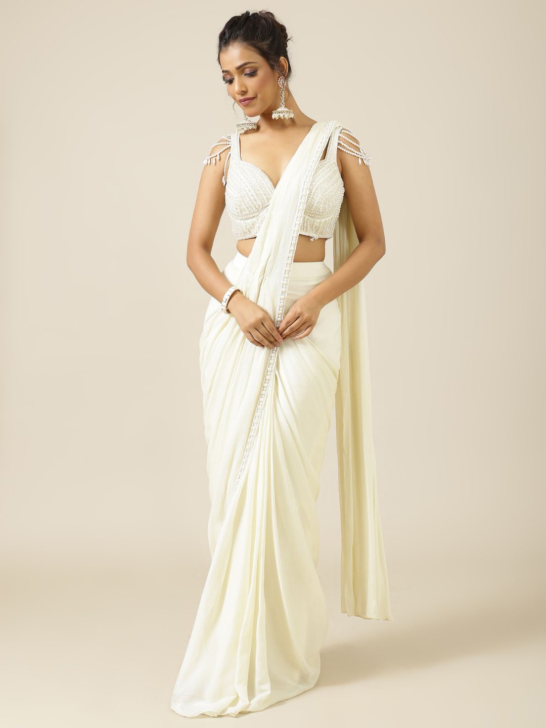 

Shreeka Ready to Wear Saree, White