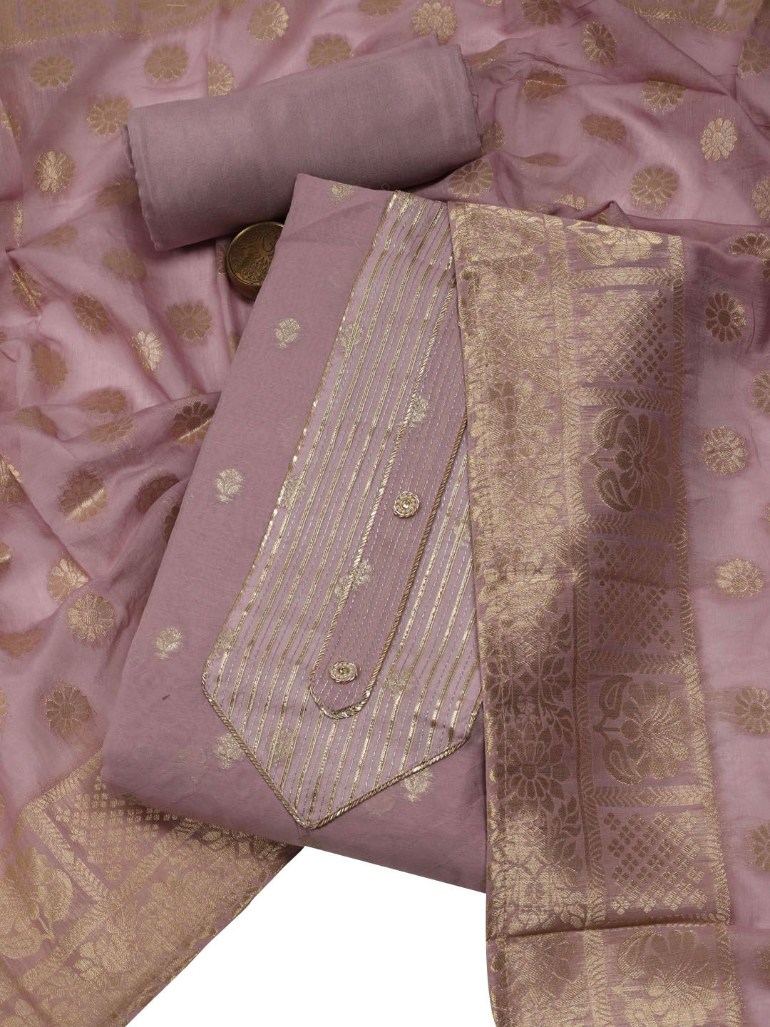 

Meena Bazaar Ethnic Motifs Woven Design Chanderi Unstitched Dress Material, Mauve