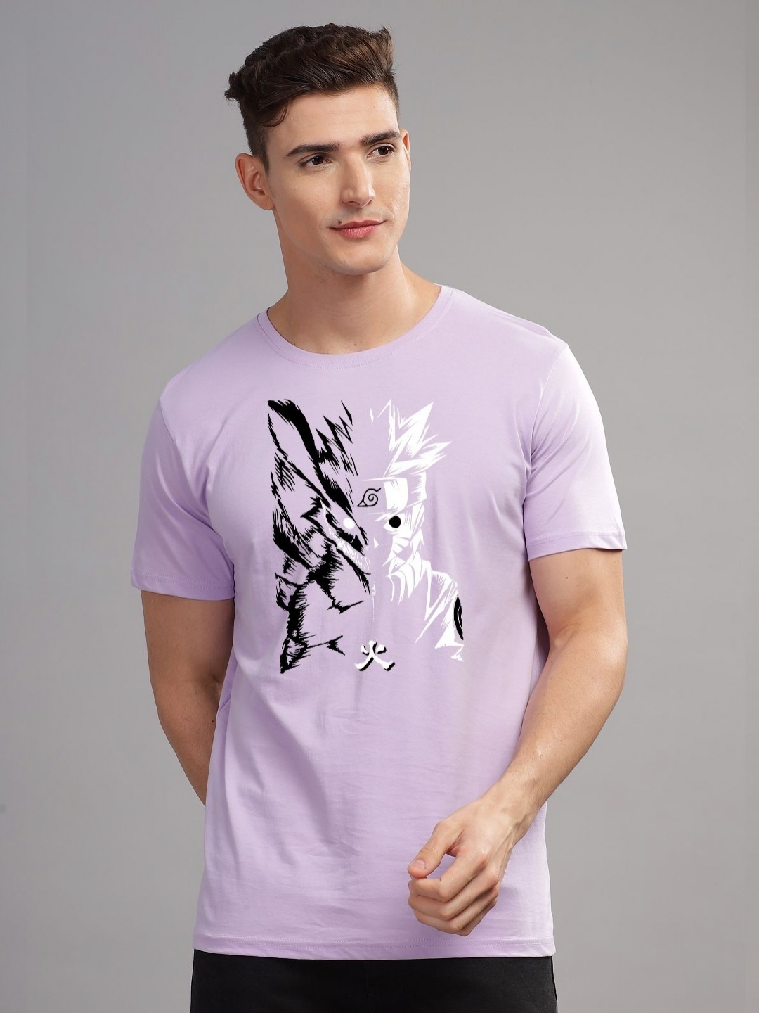 

ADRO Men Typography Printed Raw Edge T-shirt, Purple