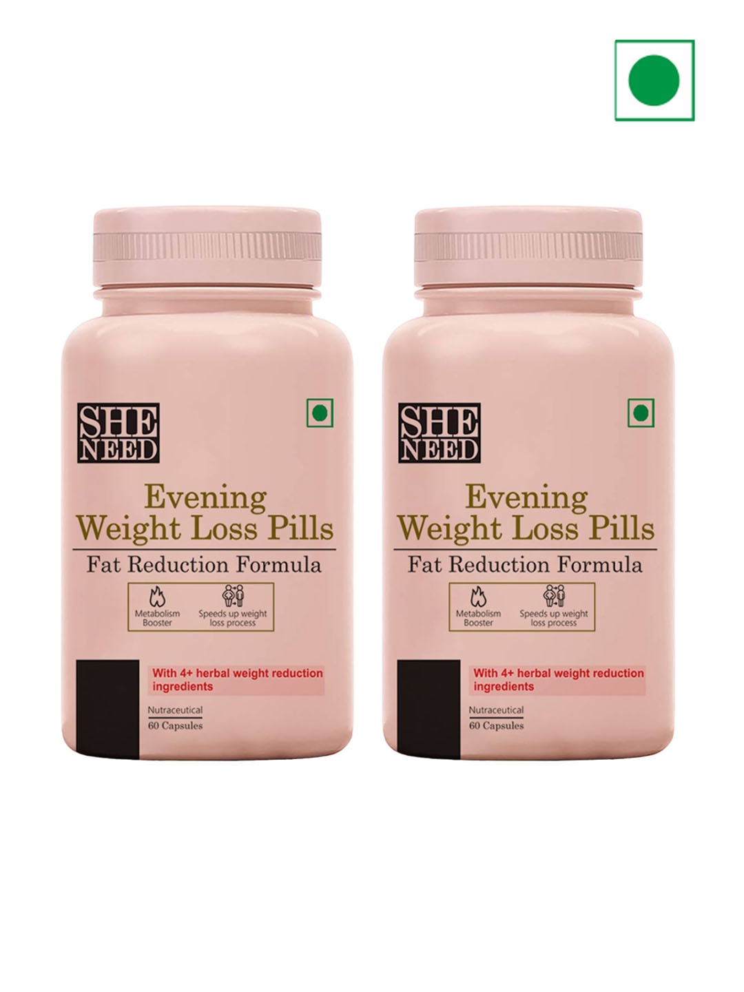 

SHENEED Women Set Of 2 Evening Weight Loss Capsules - 60 Capsules Each, Pink