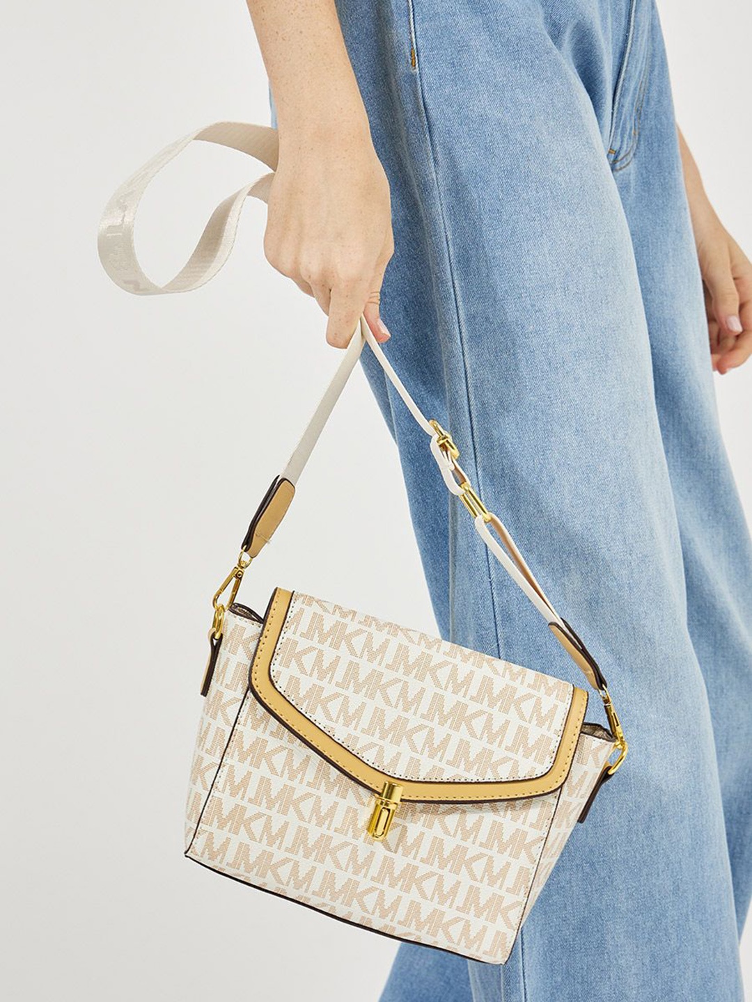 

Styli Typography Printed Structured Sling Bag, Cream