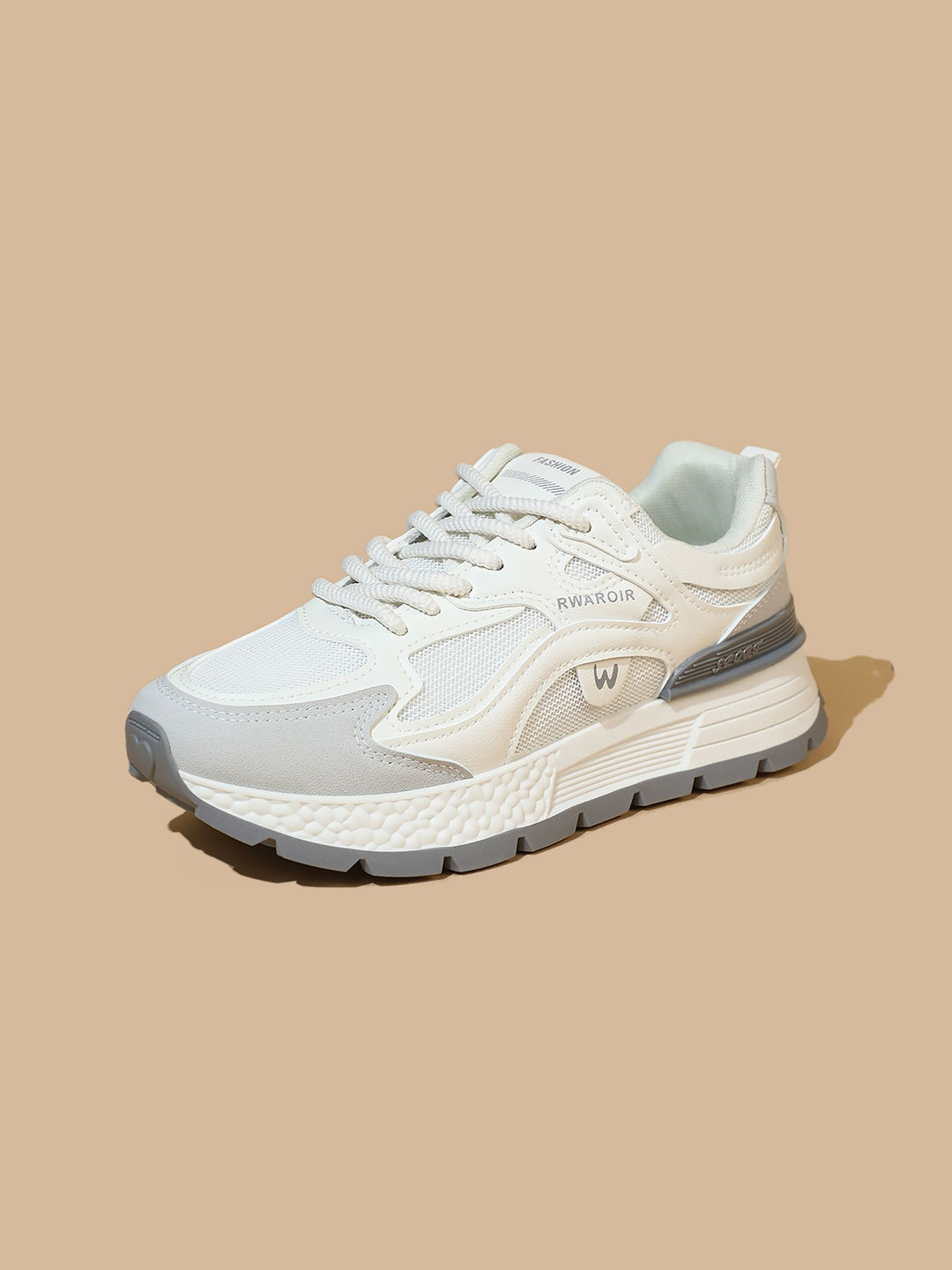 

LULU & SKY Women PU Round Toe Lace-Ups Sneakers, Beige