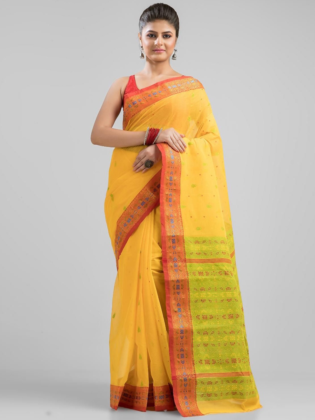 

SAJASAJO Woven Design Zari Ethnic Motifs Pure Cotton Saree, Yellow