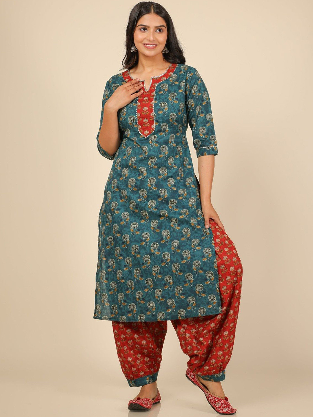 

Aramya Floral Printed Cotton Straight Kurta, Turquoise blue