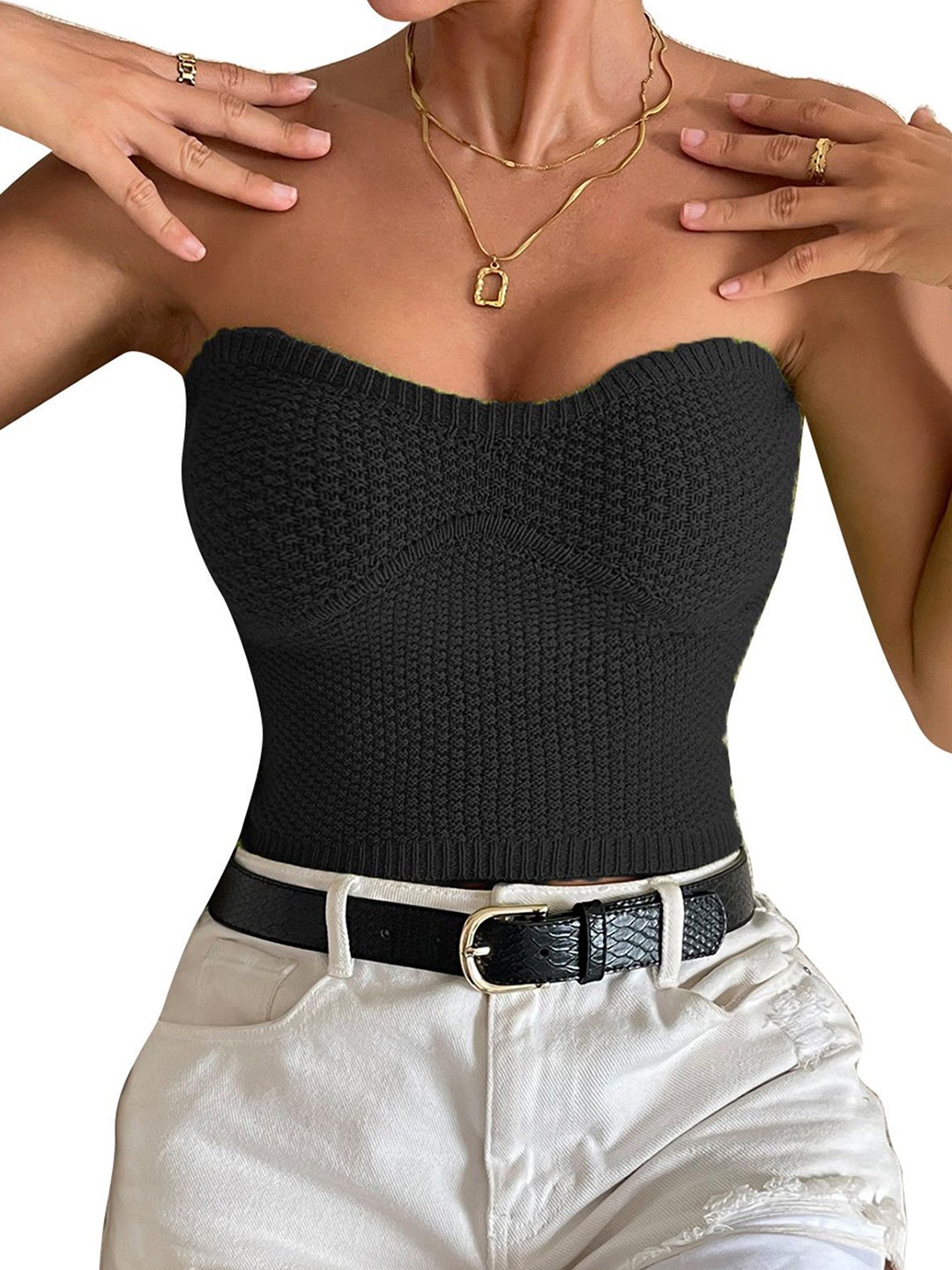 

StyleCast Sweetheart Neck Georgette Top, Black