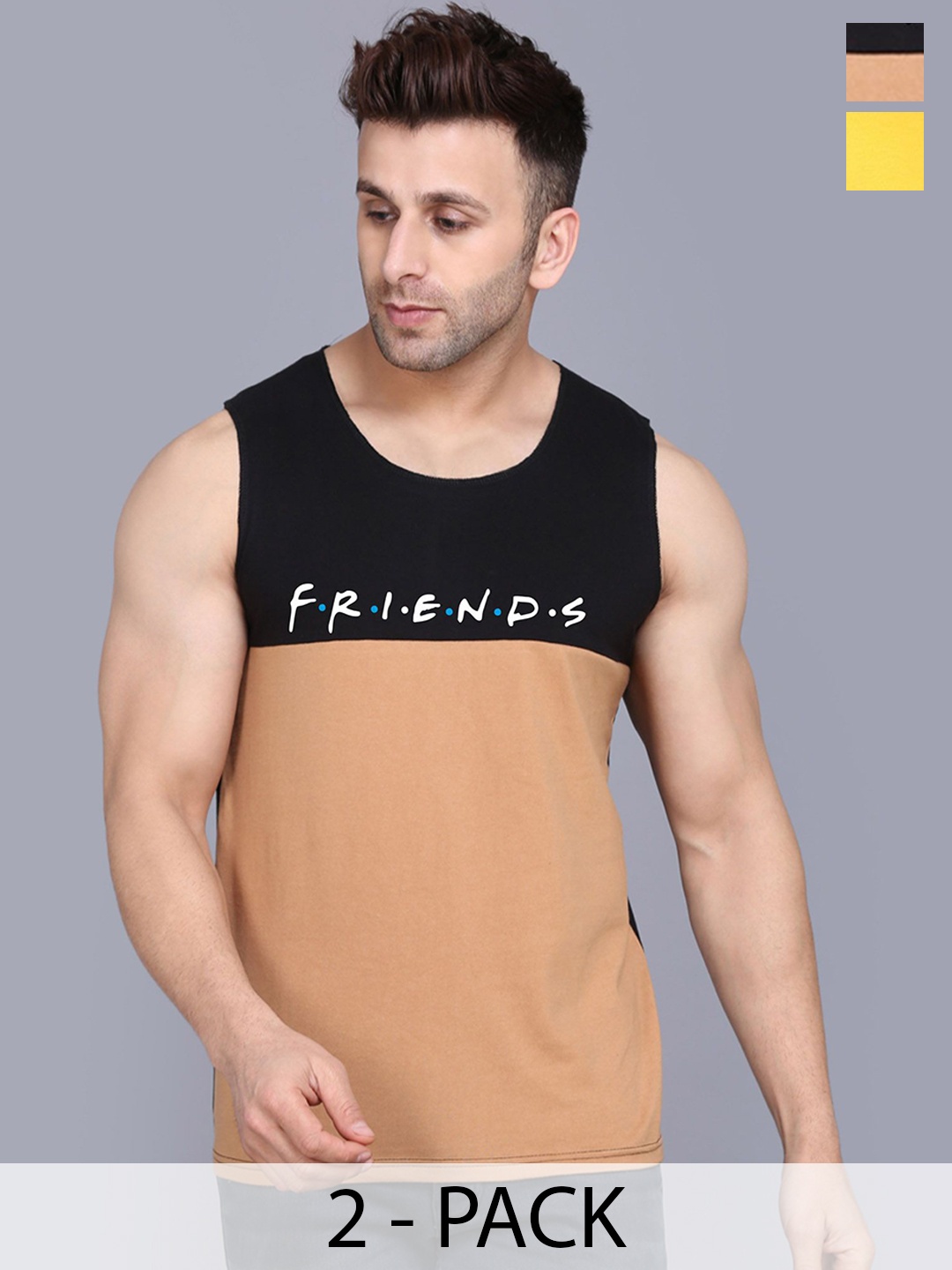 

SLOWLORIS Pack Of 2 Printed Gym Vests, Yellow
