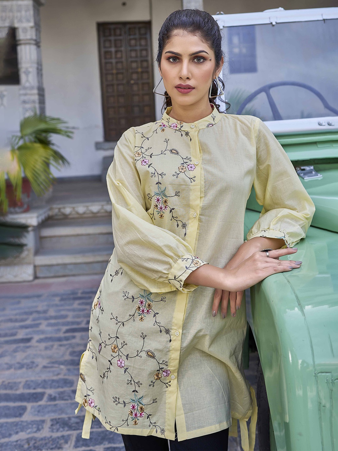 

Puretouch Floral Embroidered Shirt Dress, Yellow