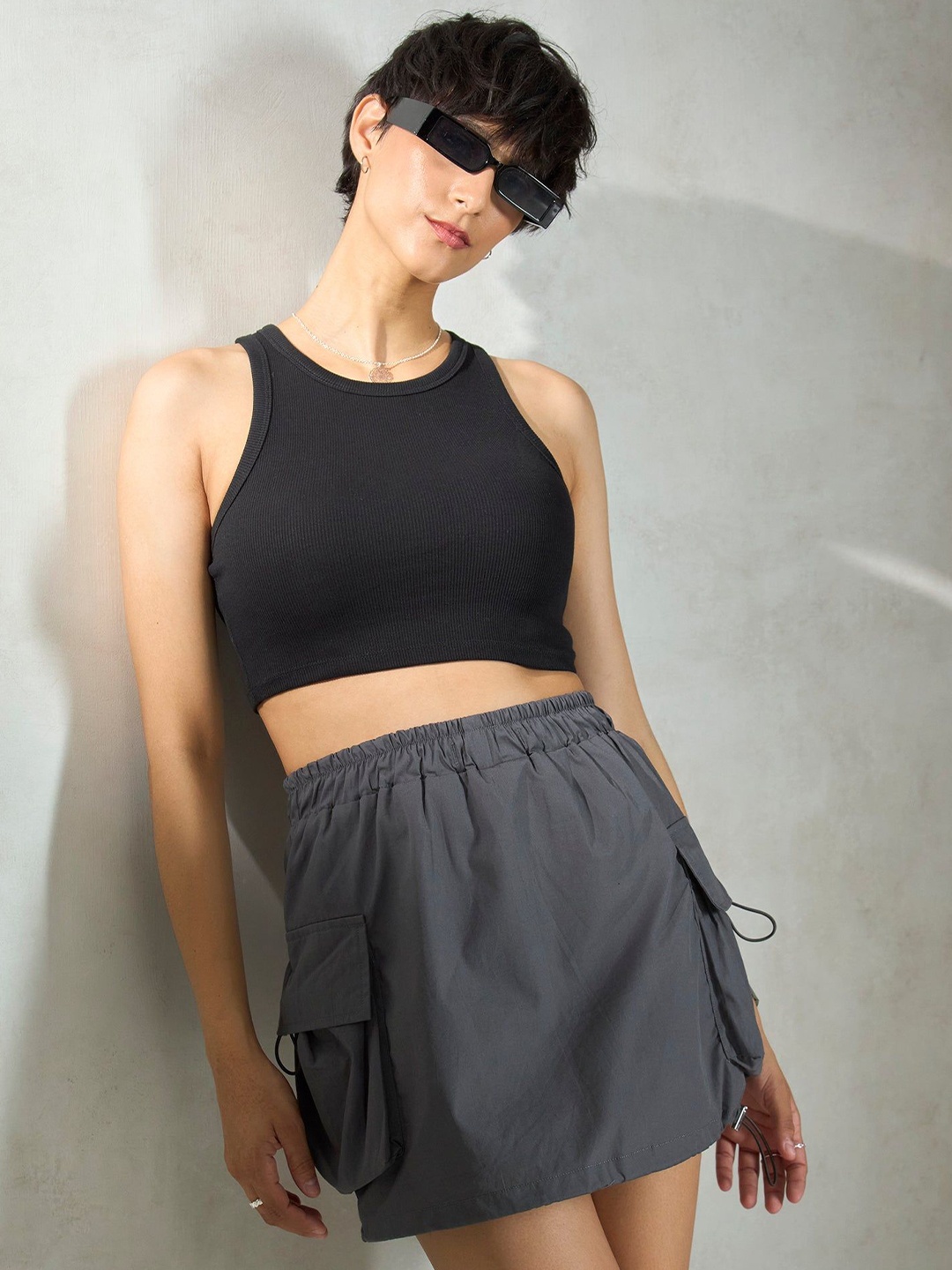 

Virgio Women Pure Cotton Mini Balloon Skirt, Grey