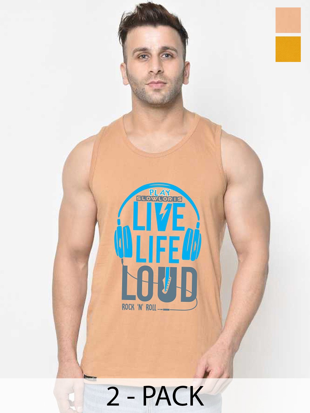

SLOWLORIS Pack Of 2 Printed Gym Vests, Rust