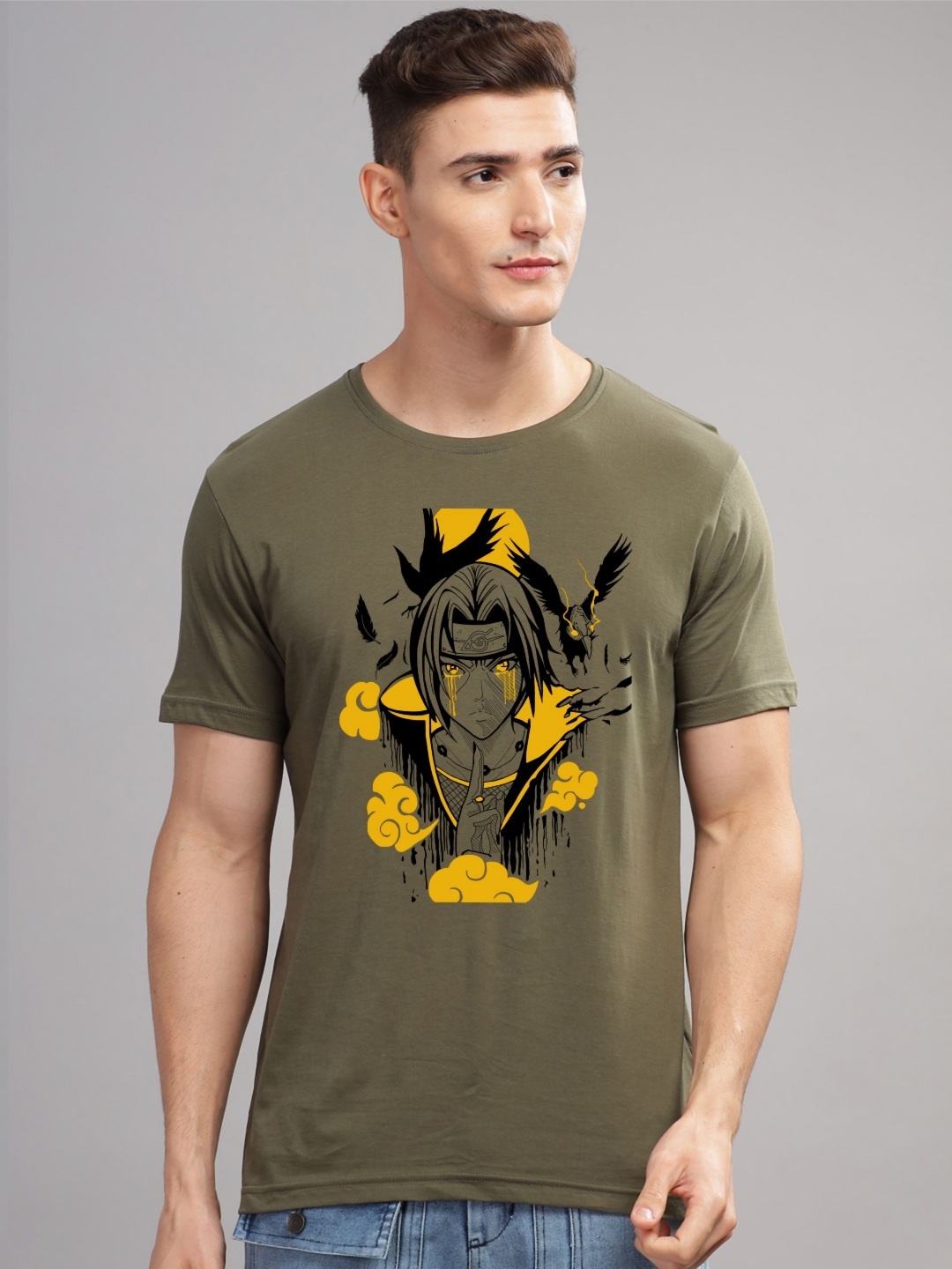 

ADRO Men Typography Printed Applique T-shirt, Olive