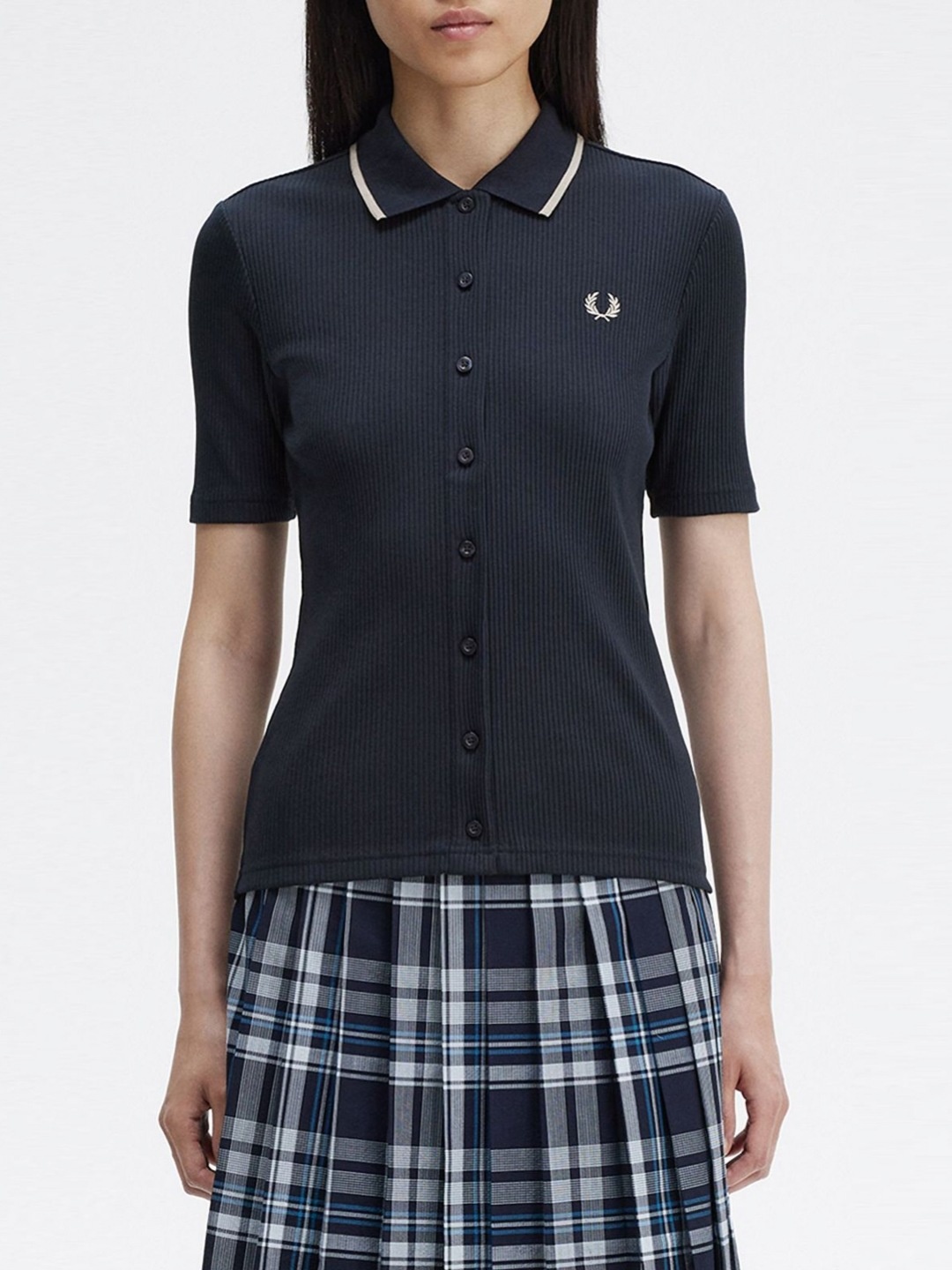 

Fred Perry Women Solid Polo Collar Cotton T-Shirt, Navy blue