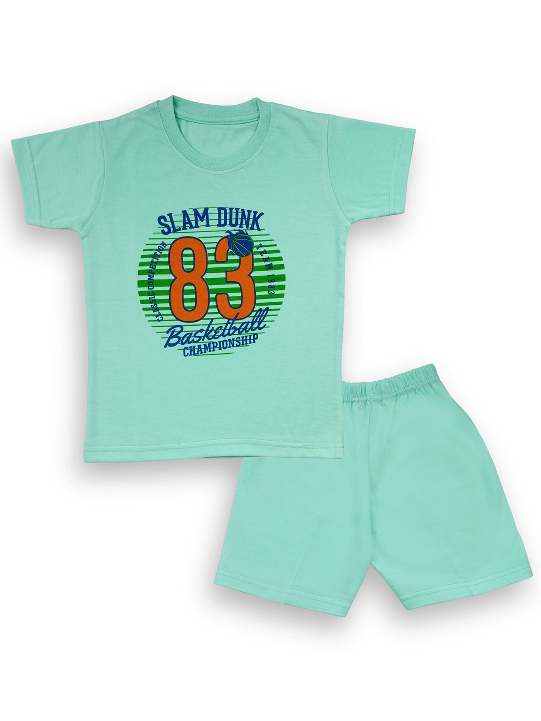 

BAESD Boys Alphanumeric Printed Round Neck Pure Cotton T-shirt with Shorts, Sea green