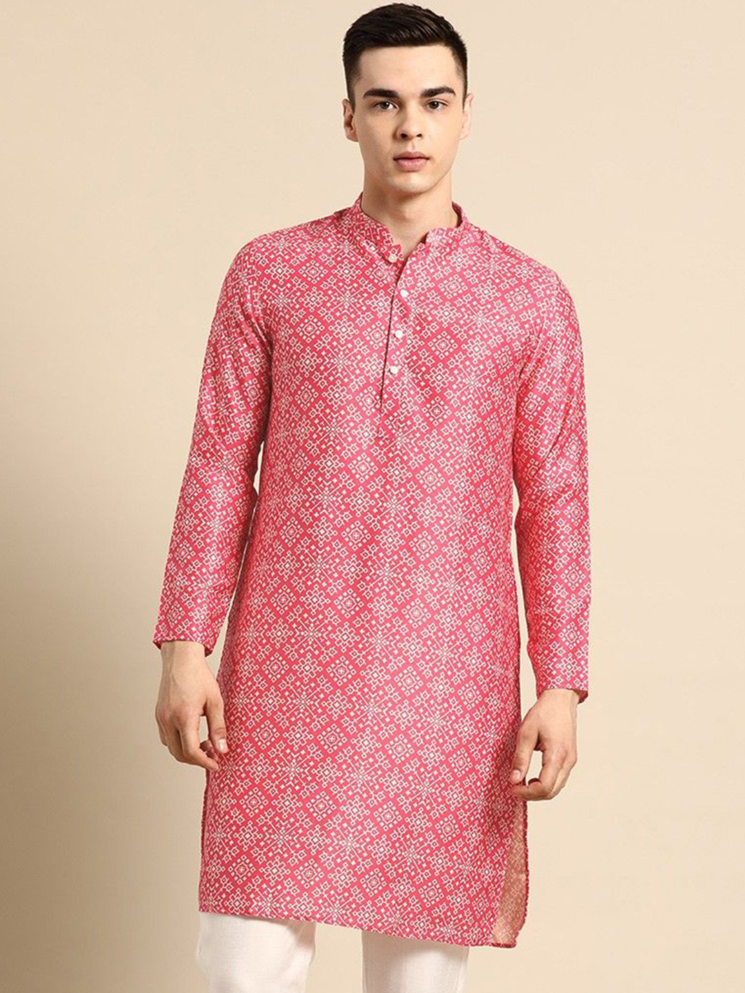 

Sayisha Mandarin Collar Ethnic Motifs Printed Straight Kurta, Pink