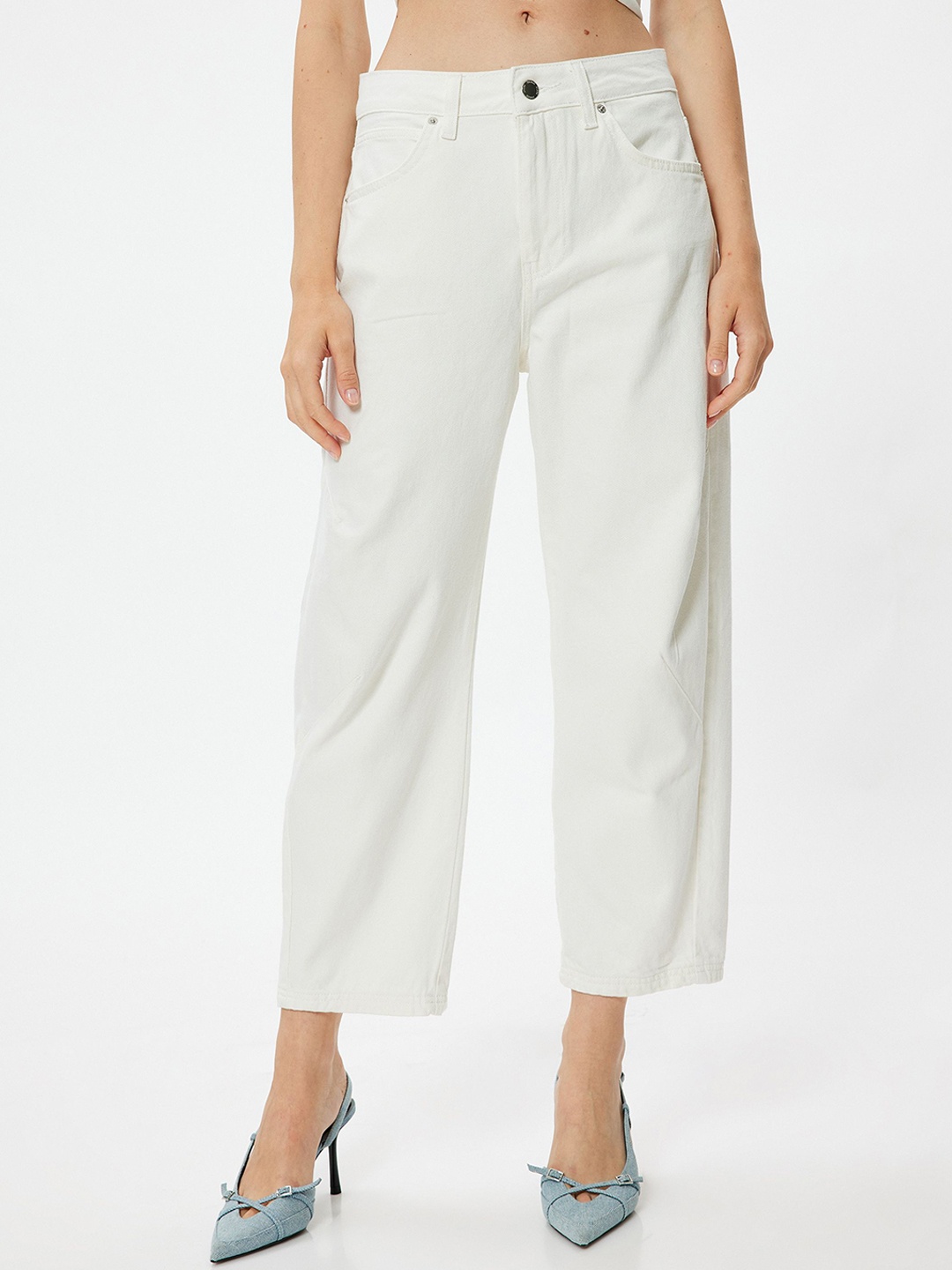 

Koton Women Regular Fit Mid-Rise Trousers, White