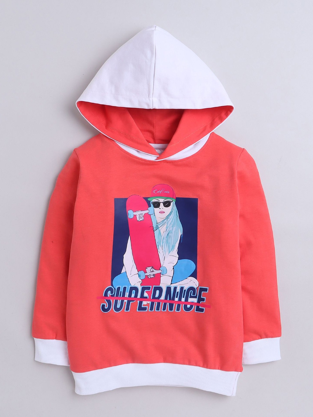 

BUMZEE Girls Printed Hooded Sweatshirt, Coral