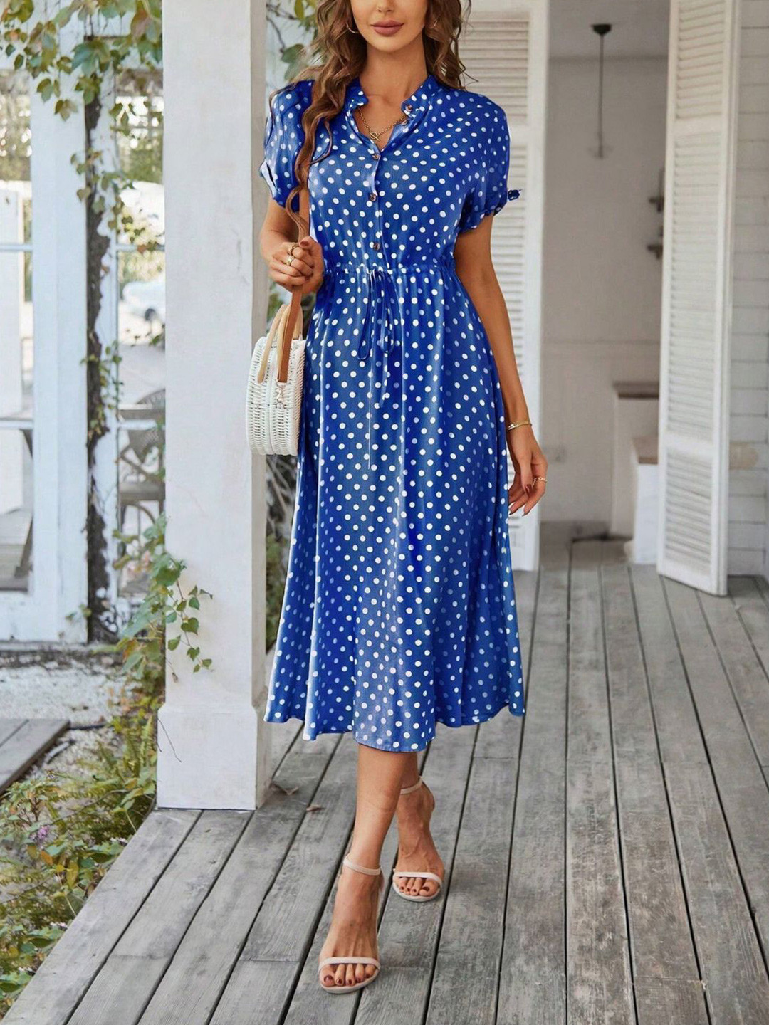 

StyleCast Fit & Flare Polka Dot Midi Dress, Blue