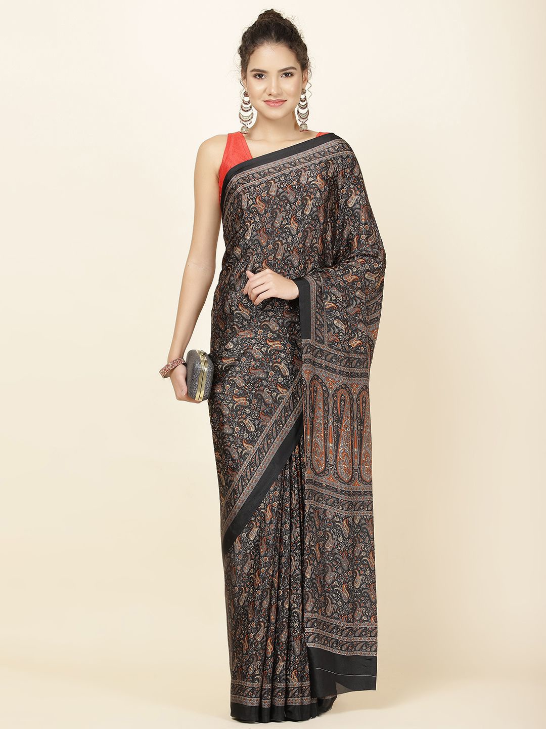 

Meena Bazaar Paisley Saree, Black