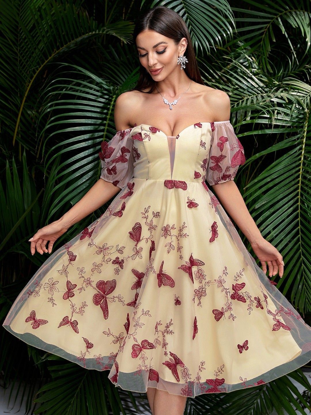 

StyleCast Off-Shoulder Fit & Flare Floral Dress, Yellow