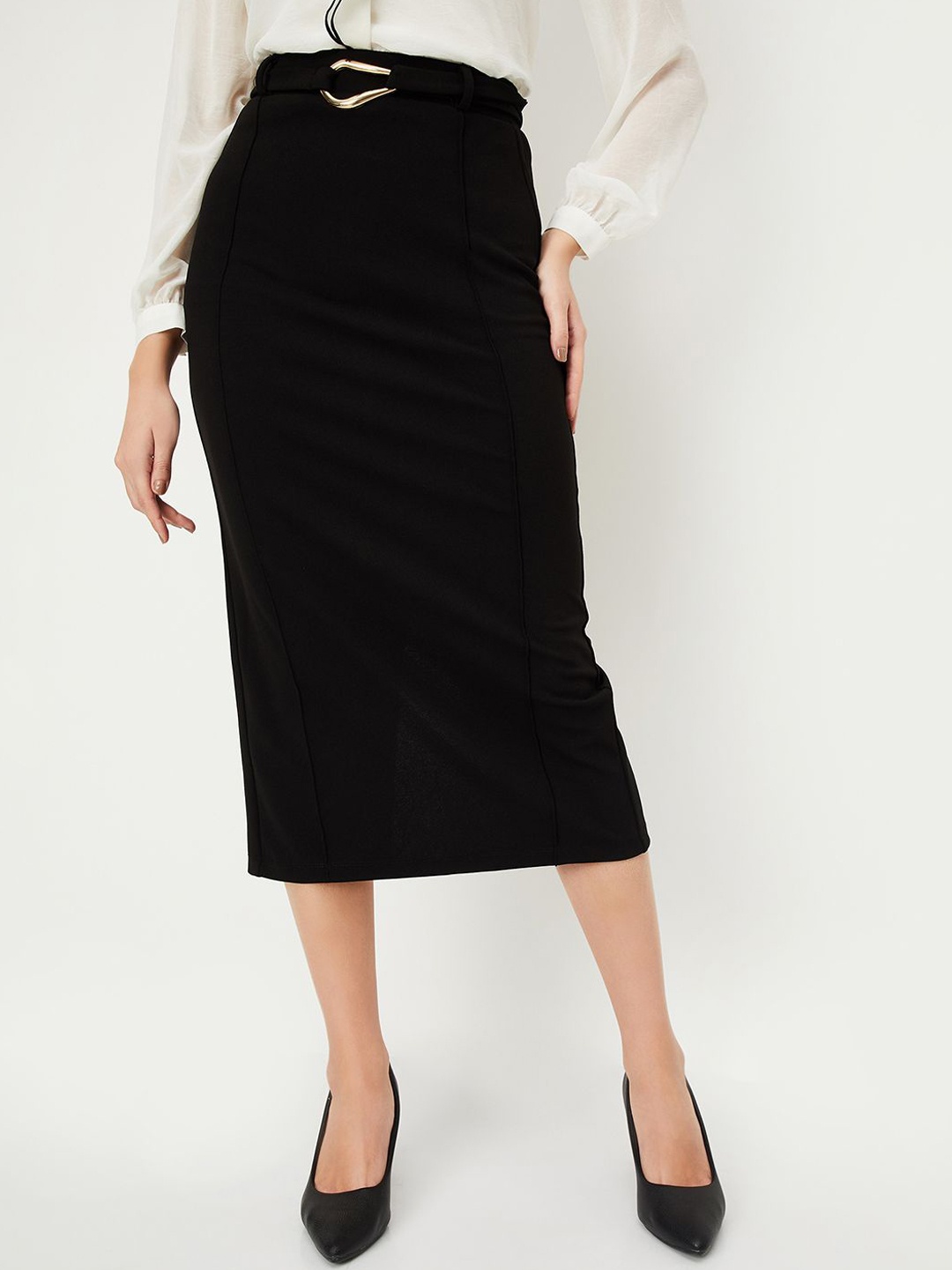 

max Pure Cotton Midi Pencil Skirt, Black