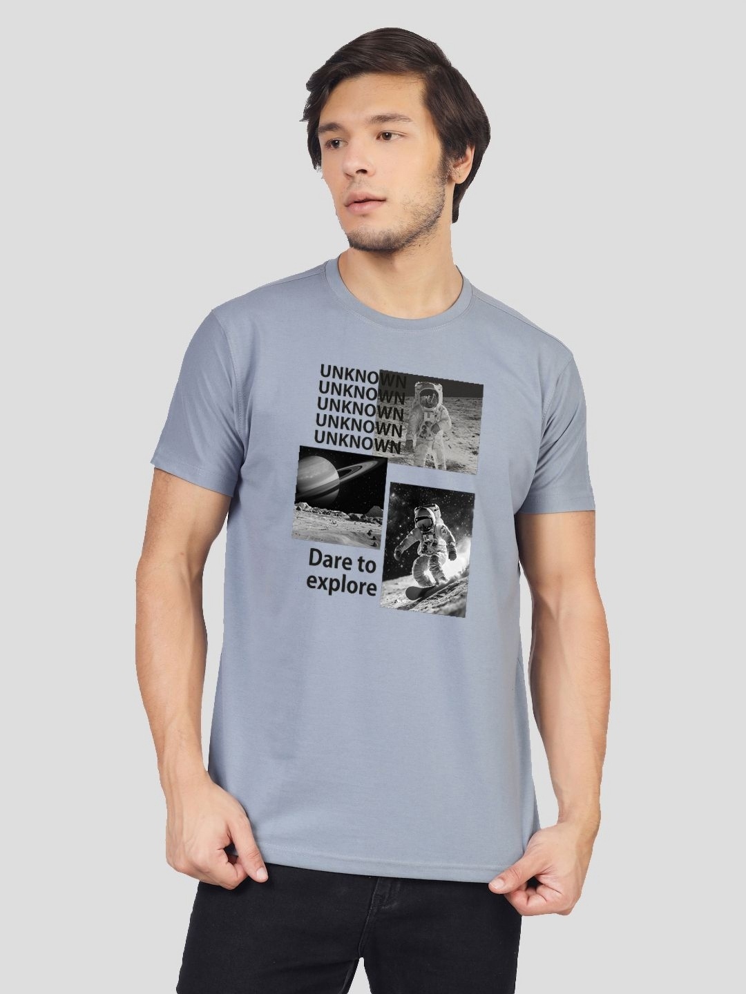 

Greylongg Men Graphic Printed Round Neck Cotton T-shirt, Grey