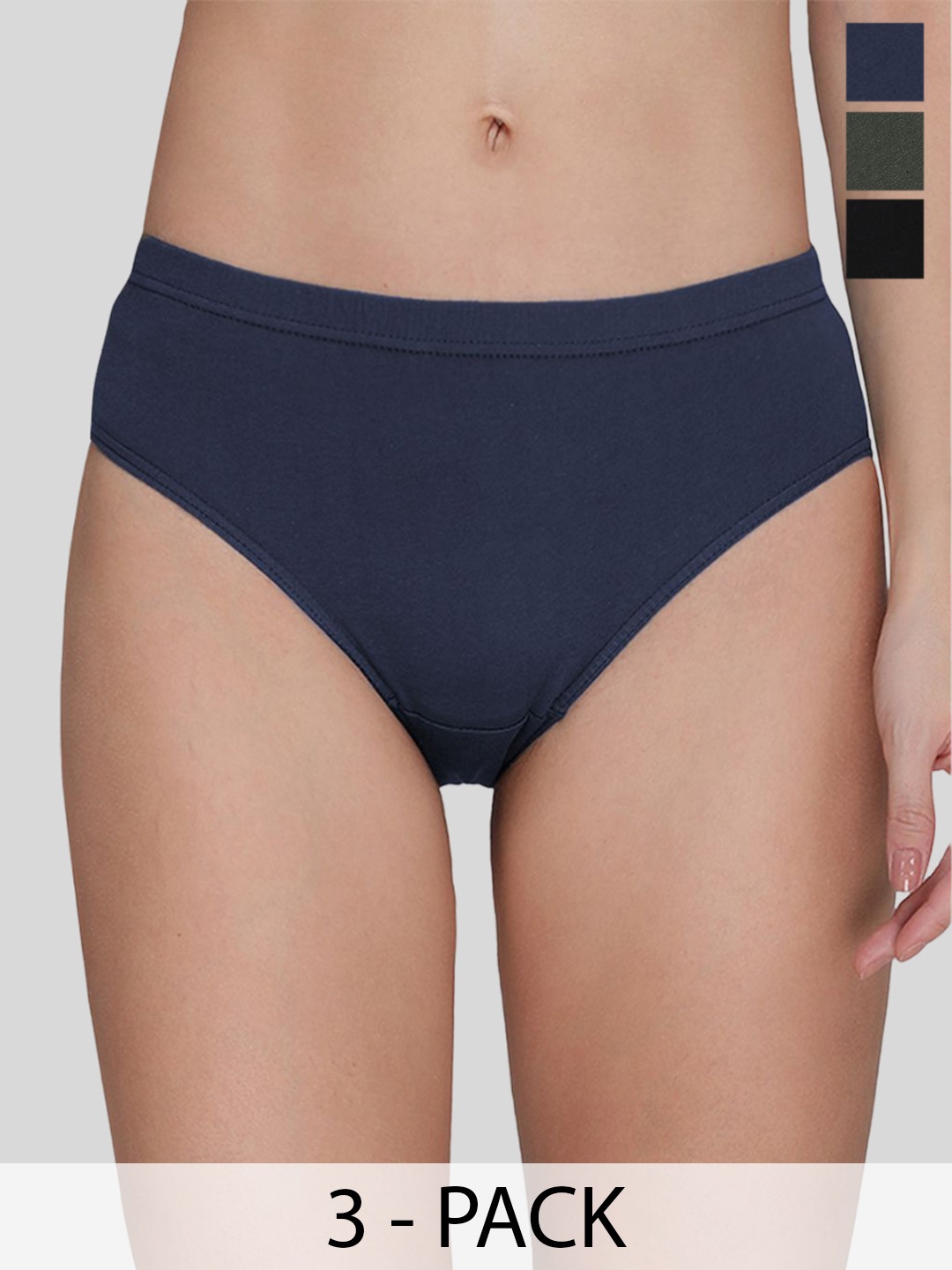 

AMUL COMFY Pack of 3 Women Mid-Rise Pure Cotton Hipster Briefs, Blue