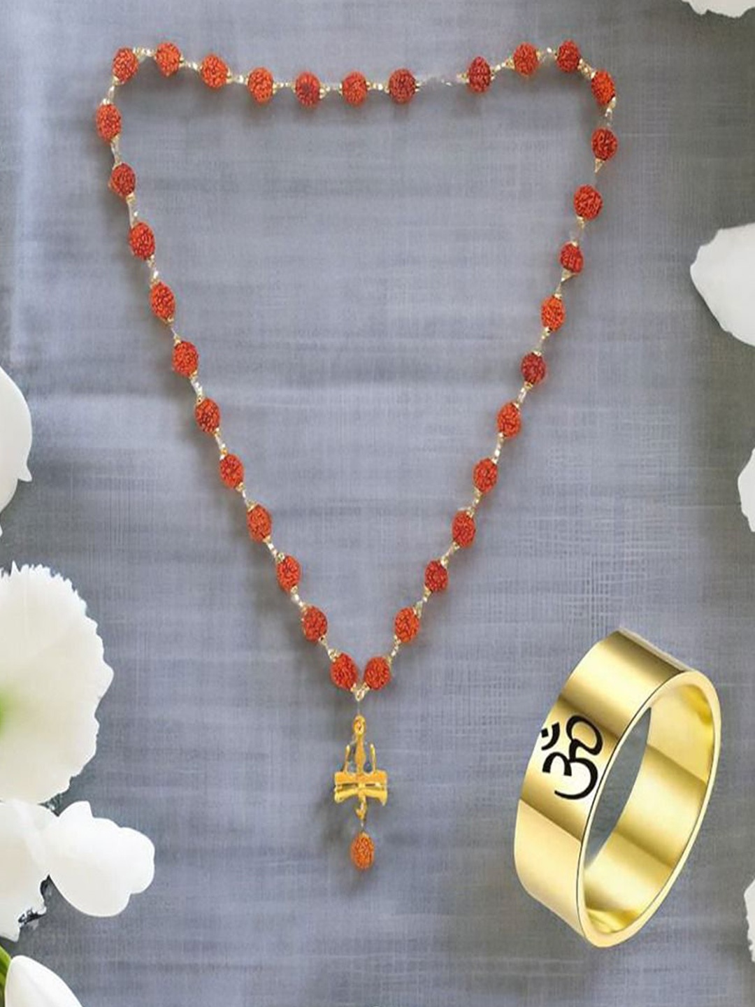 

UNIVERSITY TRENDZ Men Gold-Plated Rudraksh Mahakal Necklace & OM Ring, Multi