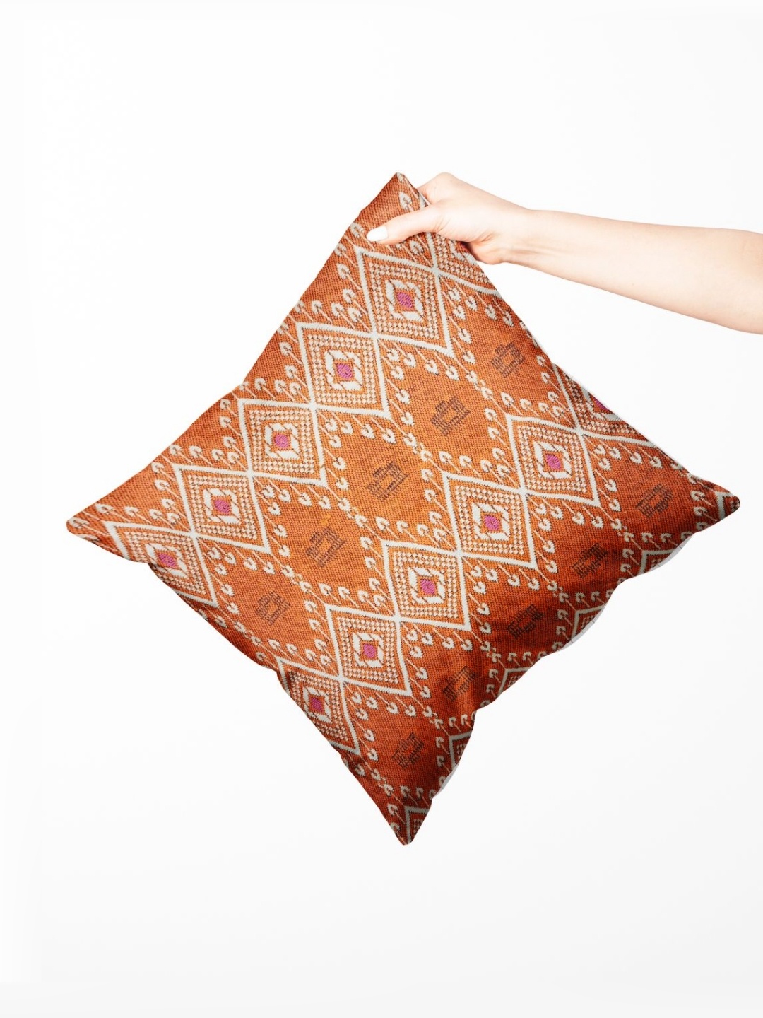 

BIANCA Orange & White Geometric Square Cushion Covers