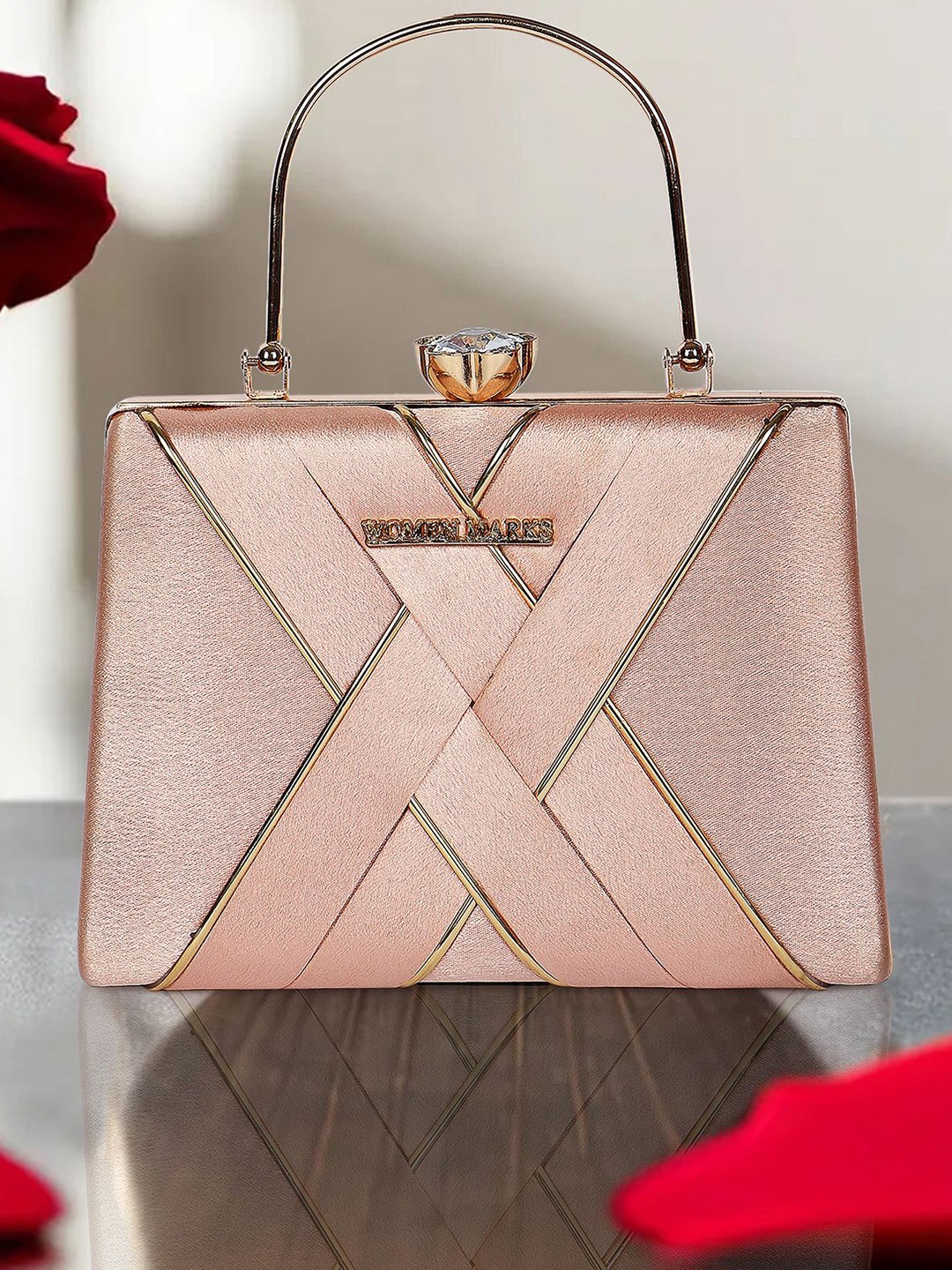 

WOMEN MARKS Textured Box Clutch, Peach