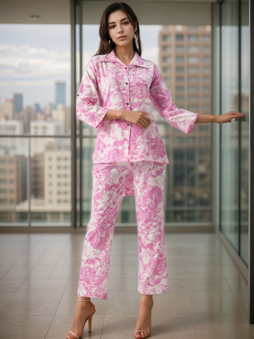 

BAESD Floral Printed Shirt With Trousers, Pink
