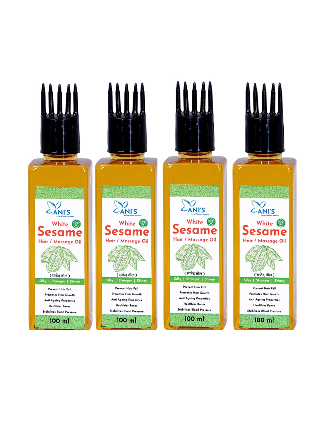 

ANI'S Set Of 4 White Sesame Hair Oils -100ml Each, Transparent