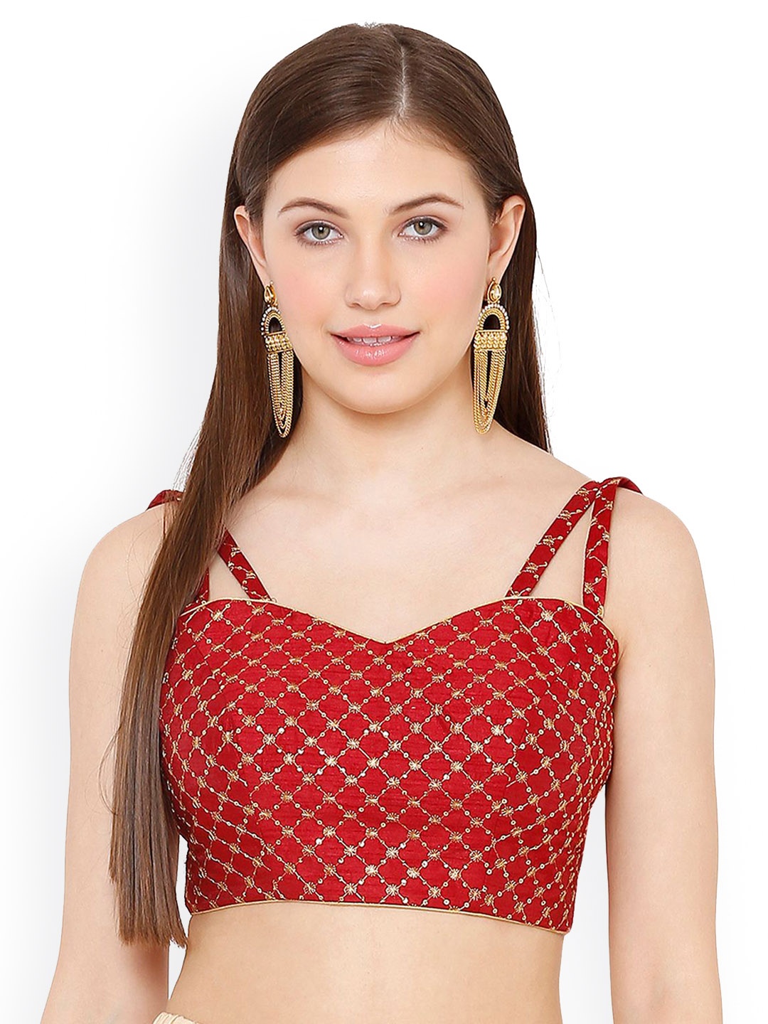 

Mmore Embroidered Saree Blouse, Maroon