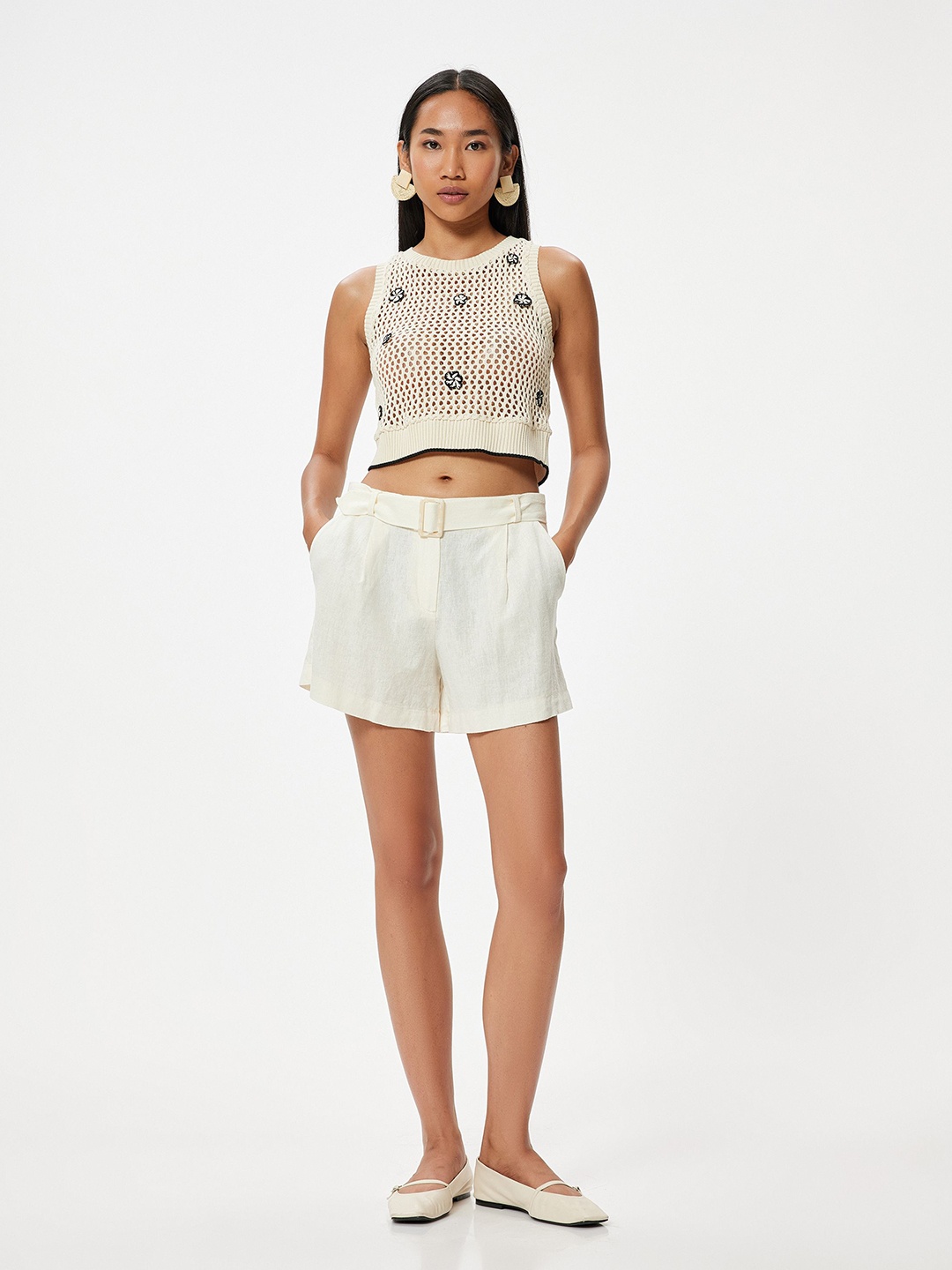 

Koton Women Self Design Round Neck Cotton Top, White