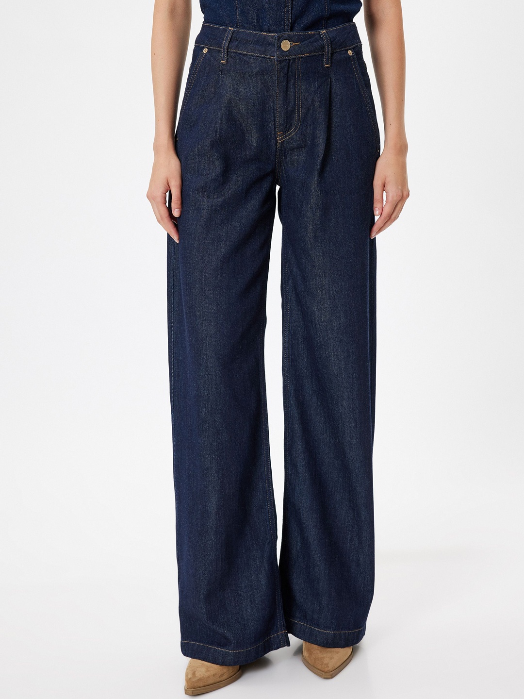 

Koton Women Mid-Rise Loose Fit Parallel Trousers, Blue