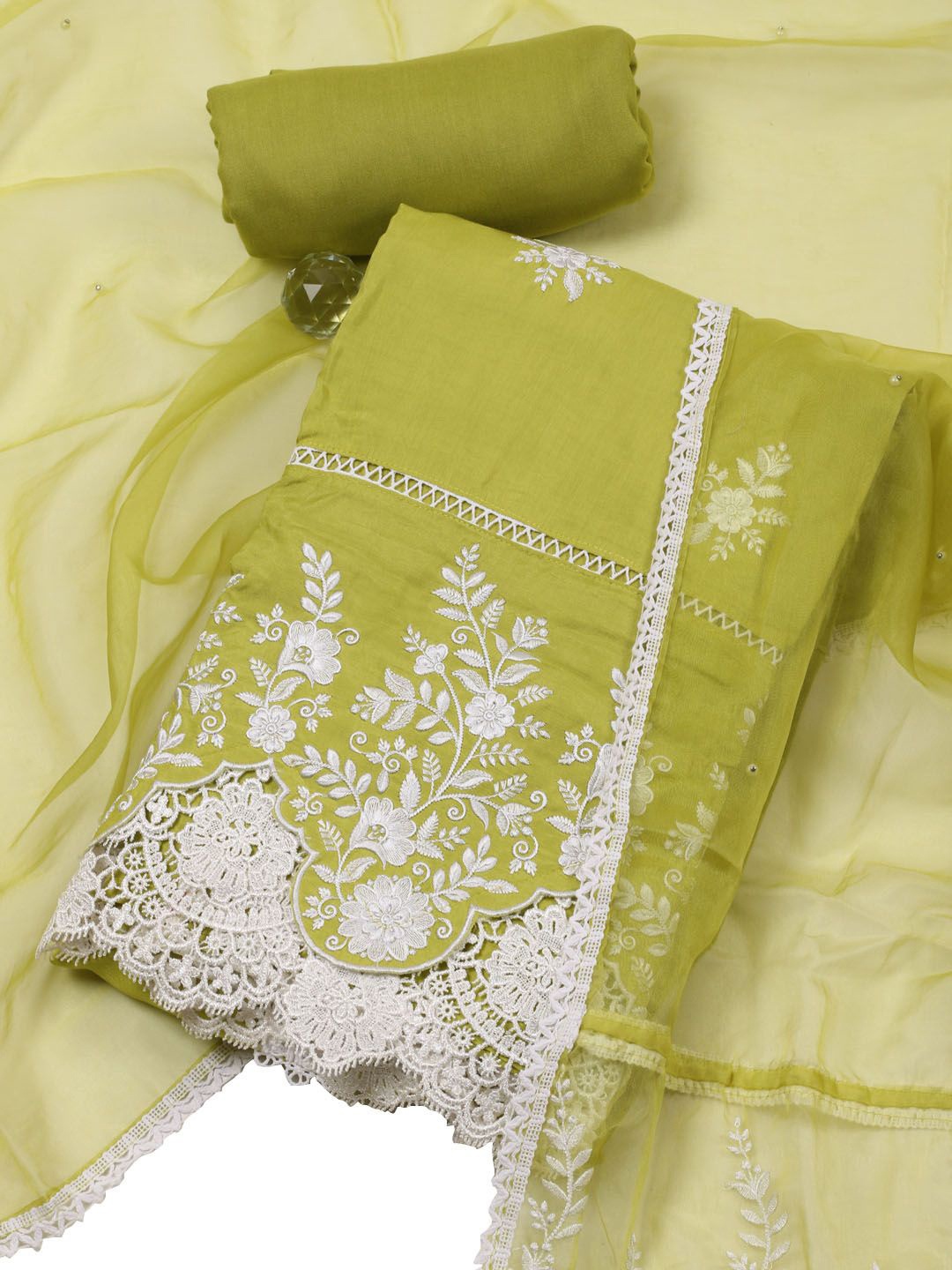 

Meena Bazaar Embroidered Unstitched Dress Material, Green